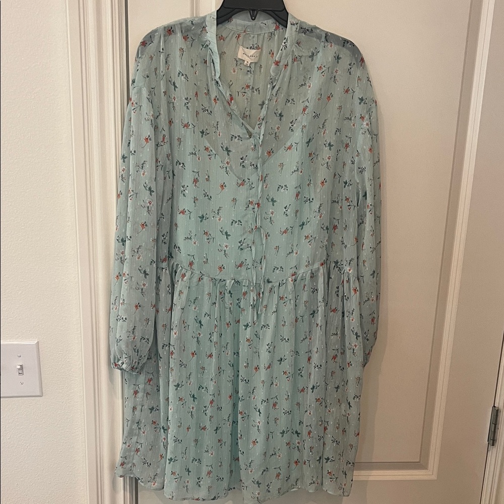 MELLODAY Green Long Sleeve V-Neck Sundress